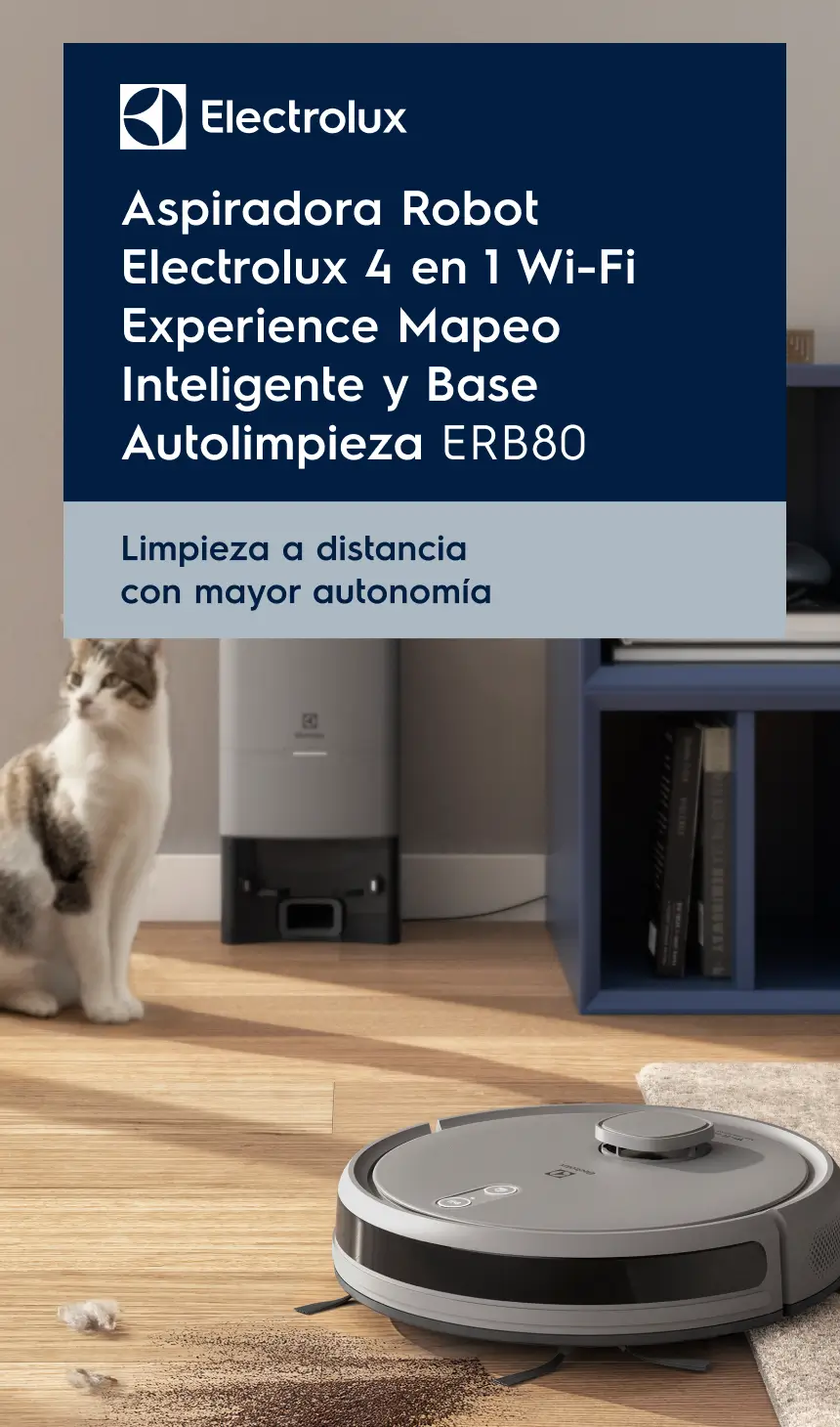 Aspiradora Robot Electrolux 4 en 1 Wi-Fi Experience Mapeo Inteligente y Base Autolimpieza ERB80 - Limpieza a distancia con mayor autonomía
