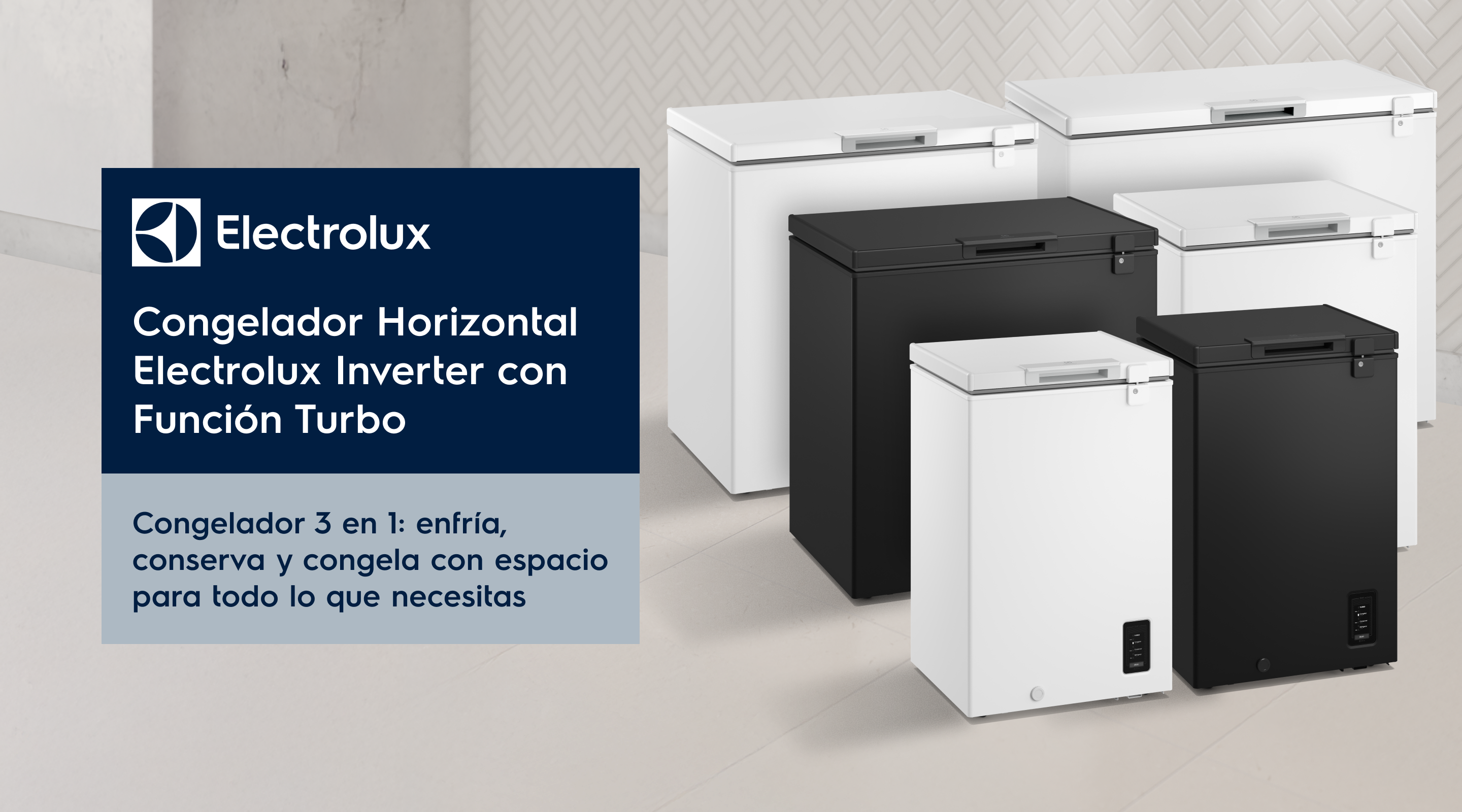 Congelador Horizontal Electrolux Inverter con Función Turbo. Congelador 3 en 1: enfría, conserva y congela con espacio para todo lo que necesitas.