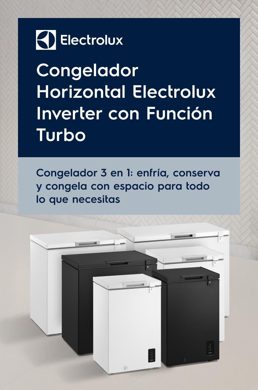 Congelador Horizontal Electrolux Inverter con Función Turbo. Congelador 3 en 1: enfría, conserva y congela con espacio para todo lo que necesitas.
