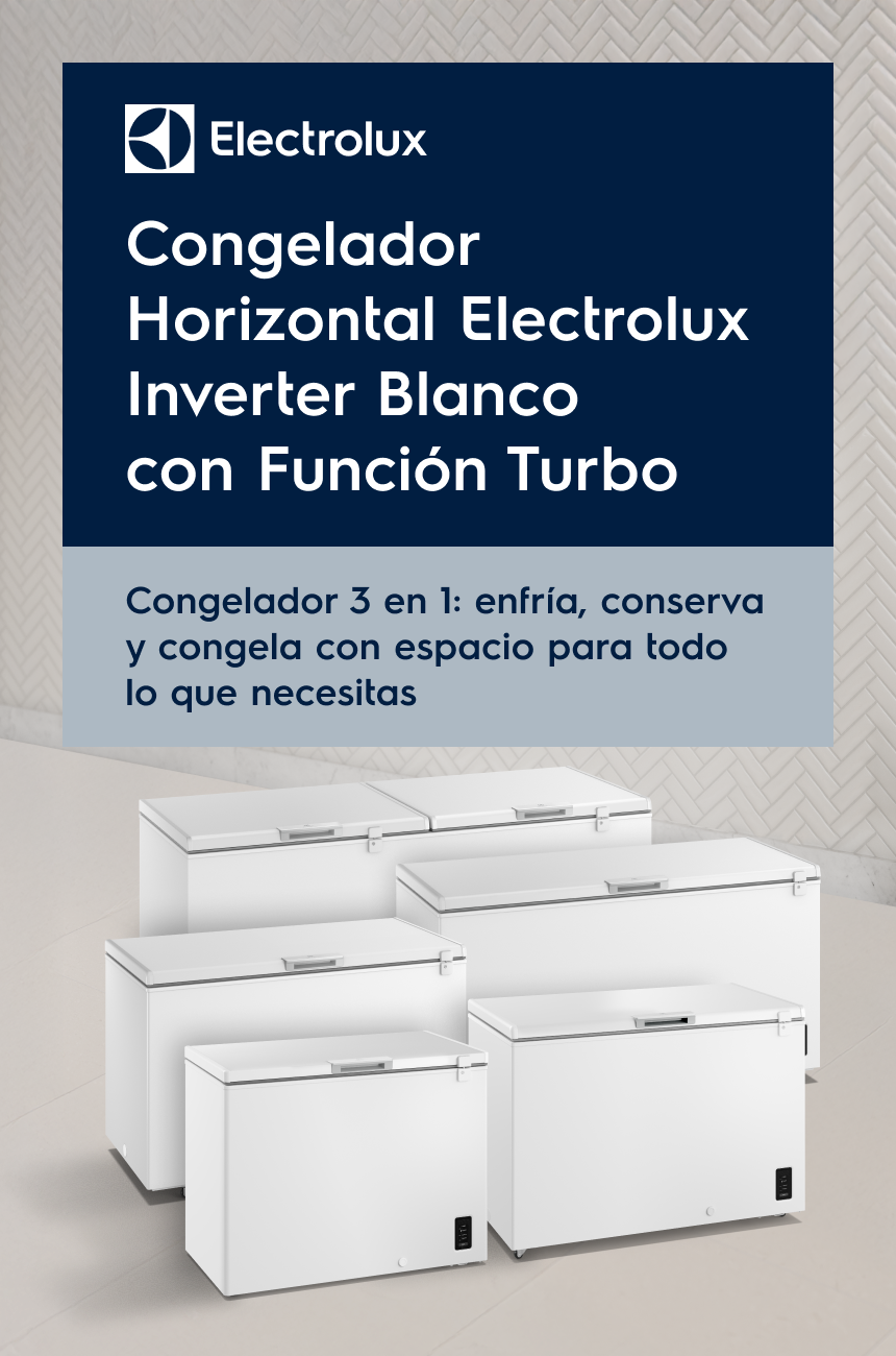 Congelador Horizontal Electrolux Inverter Blanco con Función Turbo. Congelador 3 en 1: enfría, conserva y congela con espacio para todo lo que necesitas.