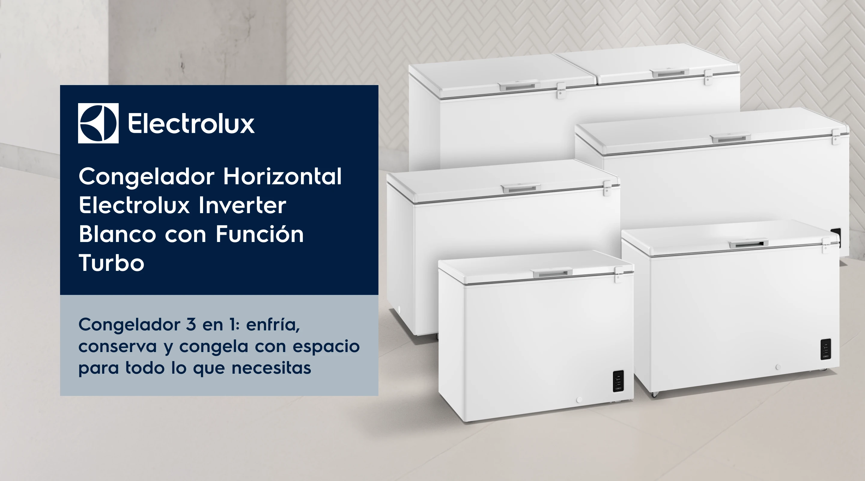 Congelador Horizontal Electrolux Inverter Blanco con Función Turbo. Congelador 3 en 1: enfría, conserva y congela con espacio para todo lo que necesitas.