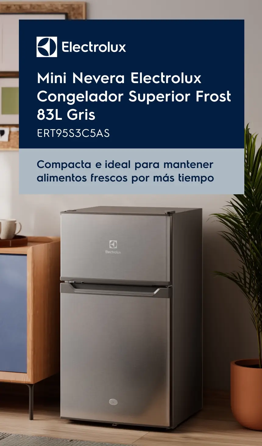 Mini Nevera Electrolux Congelador Superior Frost 83L Gris ERT95S3C5AS - Compacta y ideal para mantener alimentos frescos por más tiempo