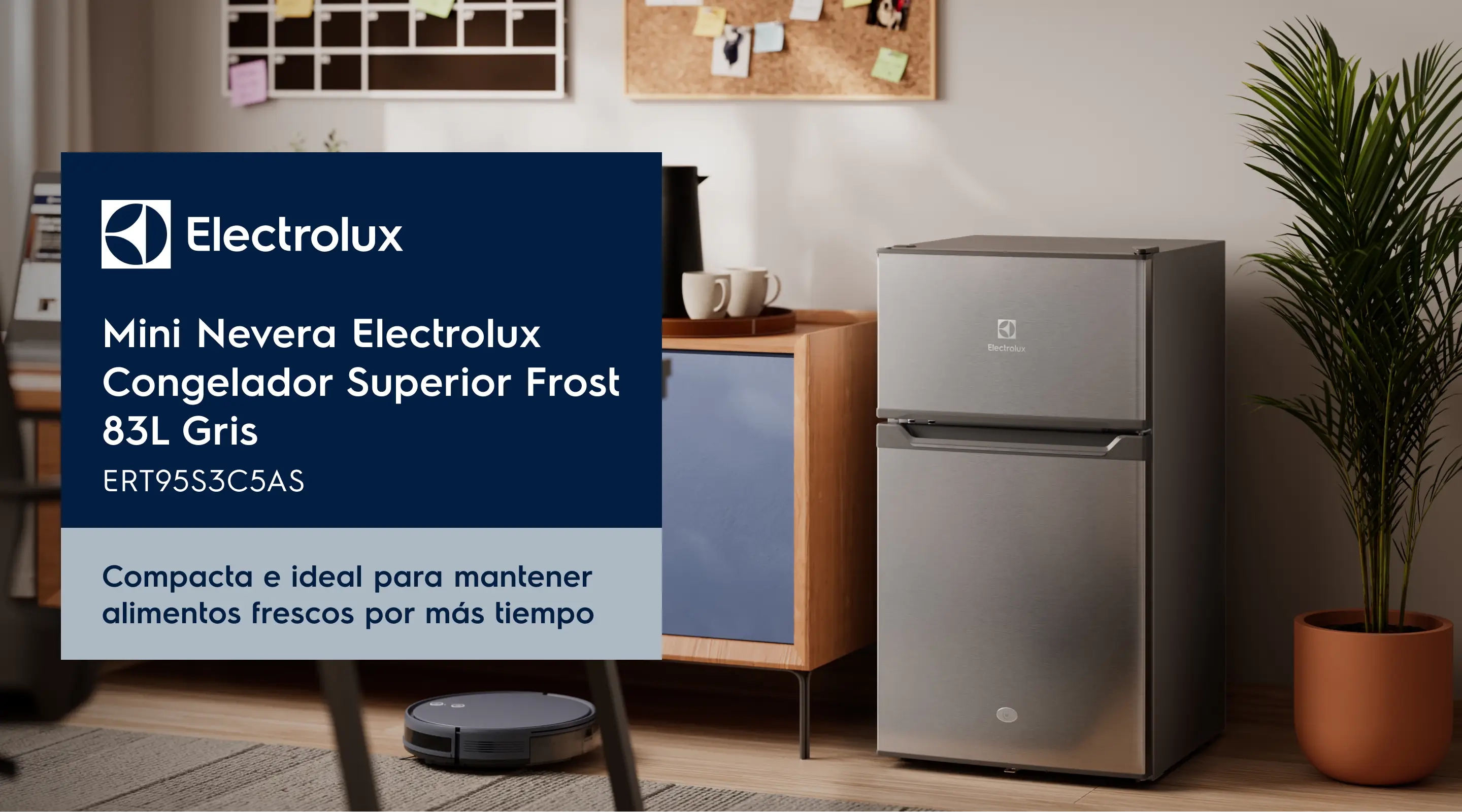 Mini Nevera Electrolux Congelador Superior Frost 83L Gris ERT95S3C5AS - Compacta y ideal para mantener alimentos frescos por más tiempo