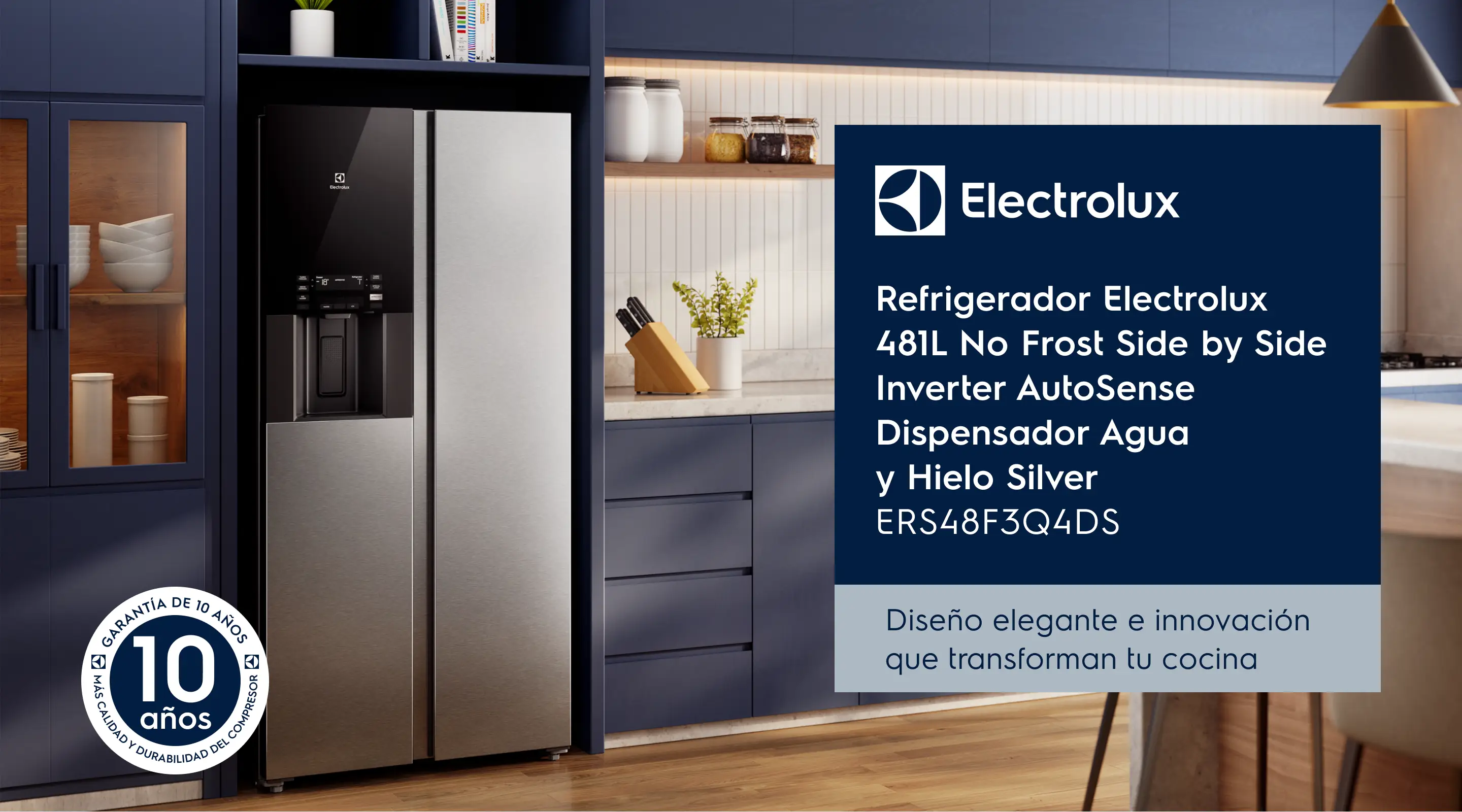 Refrigerador Electrolux 481L No Frost Side by Side Inverter AutoSense Dispensador Agua y Hielo Silver ERS48F3Q4DS - Diseño elegante e innovación que transforman tu cocina