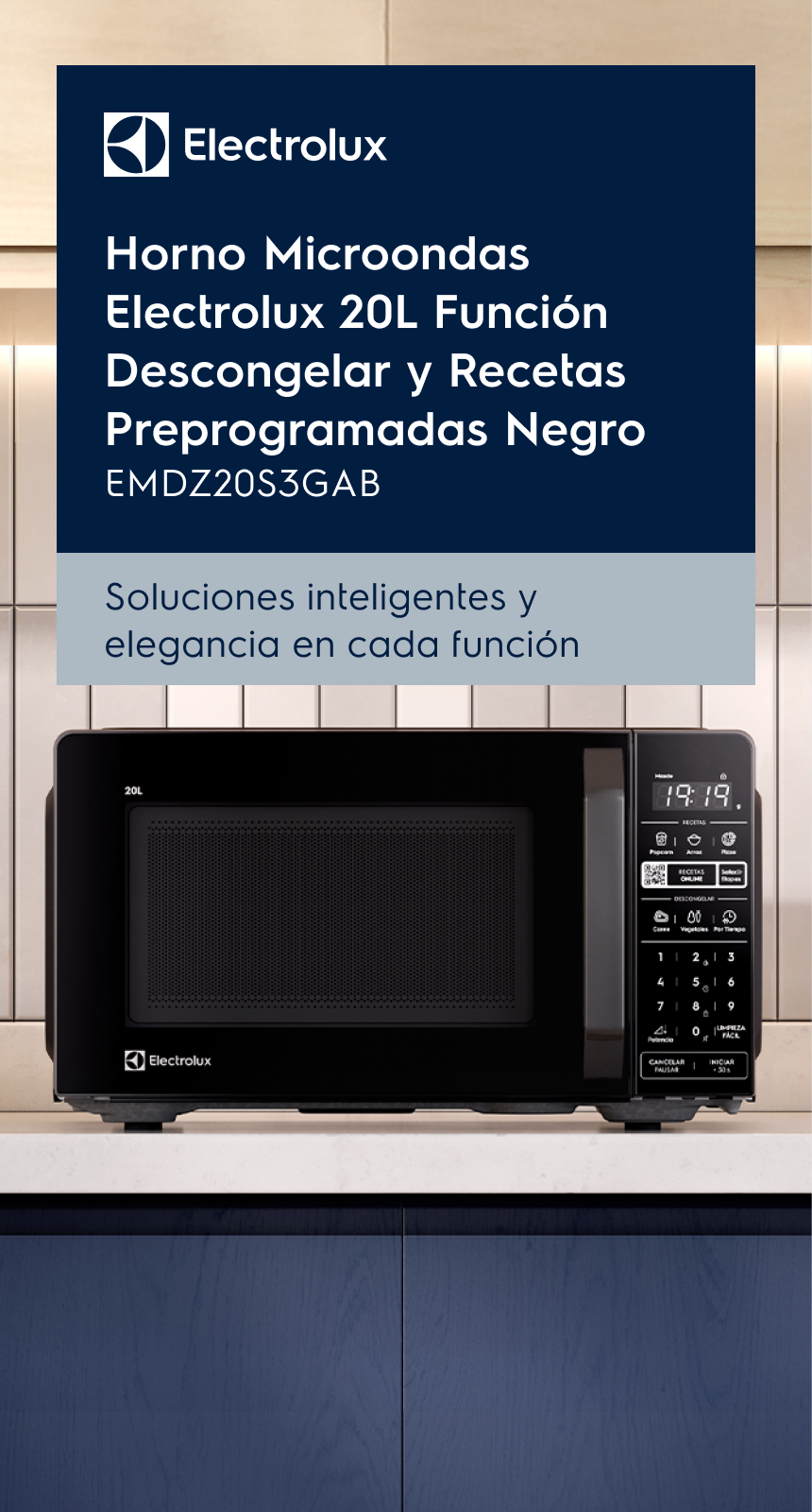 Horno Microondas Electrolux 20L Función Descongelar y Recetas Preprogramadas Negro ME20AB - Soluciones inteligentes y elegancia en cada función