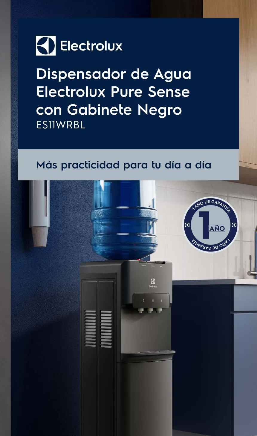 Dispensador de Agua Electrolux Pure Sense con Gabinete Negro ES11WRBL. Más practicidad para tu día a día 