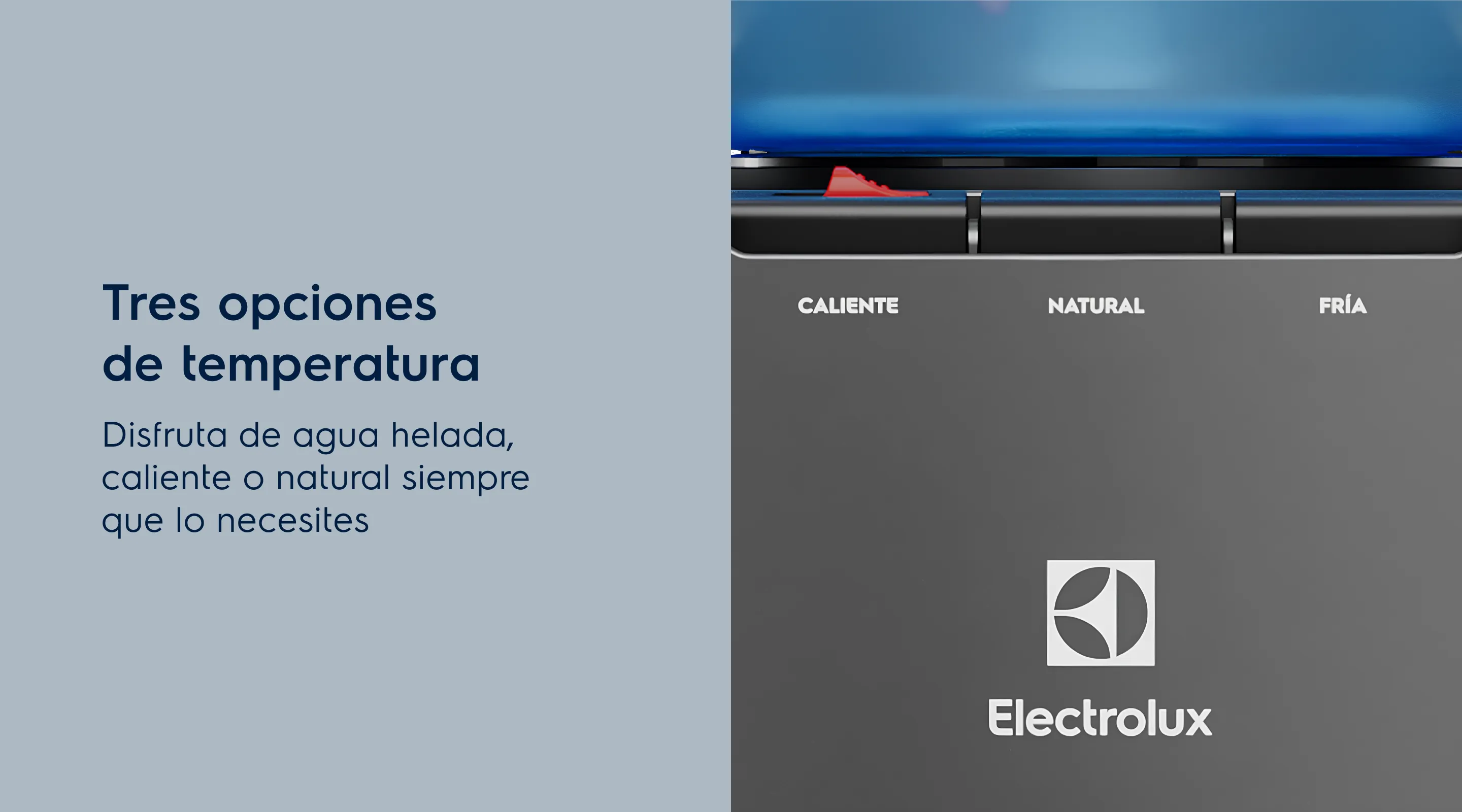 Tres opciones de temperatura. Disfruta de agua helada, caliente o natural siempre que lo necesites