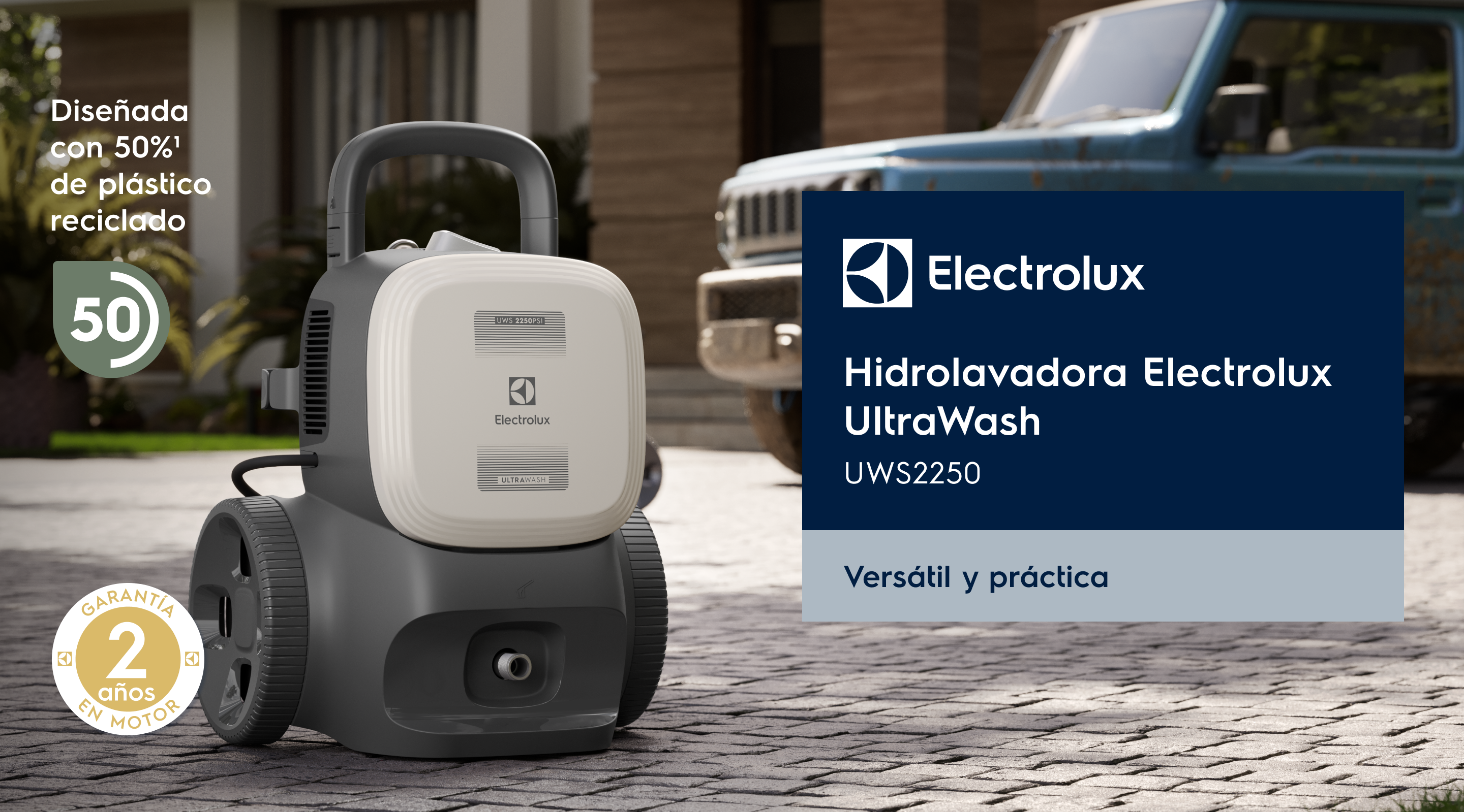 Diseñada con un 50%1 de plástico reciclado. Hidrolavadora Electrolux PowerWash - EWS1850P - Compacta, eficiente y con máxima potencia de limpieza