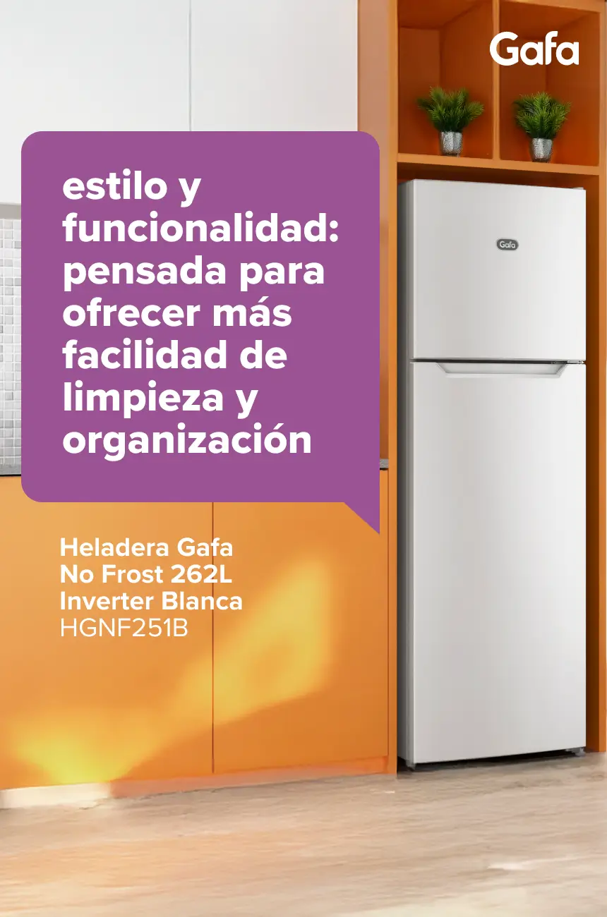 Estilo y funcionalidad: pensada para ofrecer más facilidad de limpieza y organización. - Heladera Gafa No Frost 262L Inverter Blanca HGNF251B