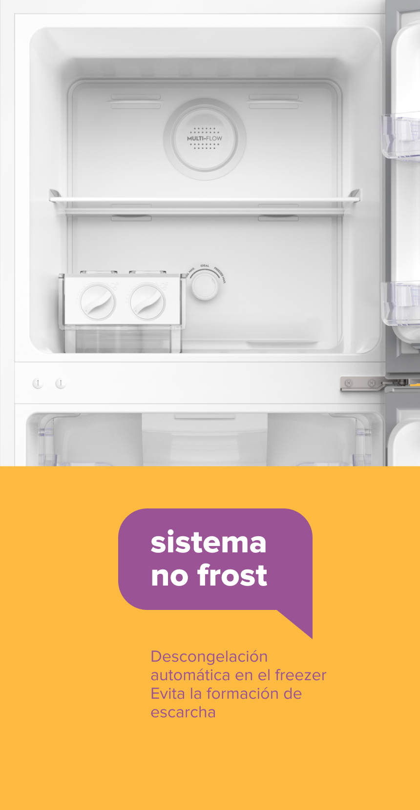 Sistema No Frost - Descongelación automática en el freezer. Evita la formación de escarcha