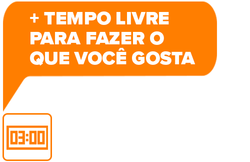 Balão Continental com a chamada: MAIS (+) TEMPO LIVRE PARA FAZER O QUE VOCÊ GOSTA e ícone de um relógio digital mostrando três horas em ponto (03:00)