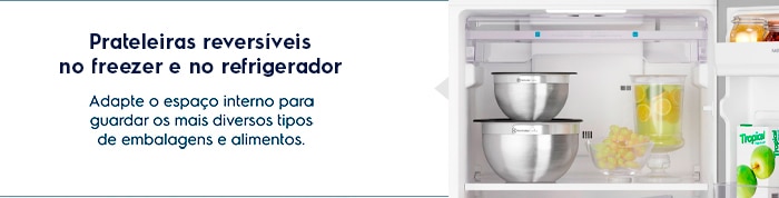 Prateleiras reversíveis e retráteis bi freezer e no refrigerador