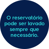 O reservatório pode ser lavado sempre que necessário.