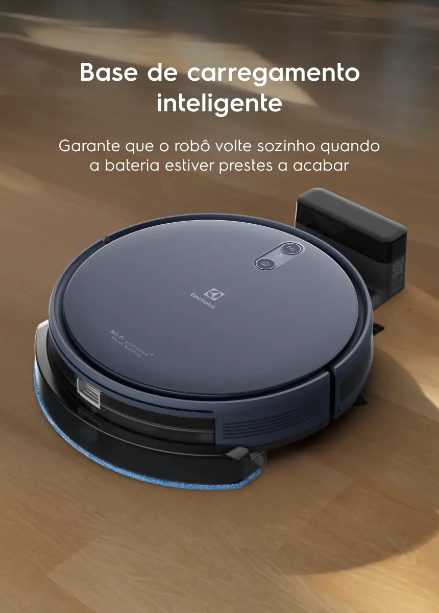 Base de carregamento inteligente - Garante que o robô volte sozinho quando a bateria estiver prestes a acabar