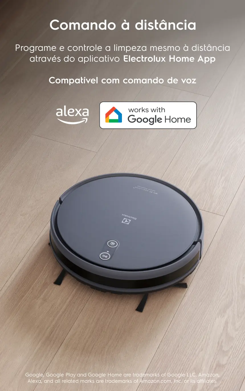 Comando à distância - Programe e controle a limpeza mesmo à distância através do aplicativo Electrolux Home App. Compatível com comando de voz