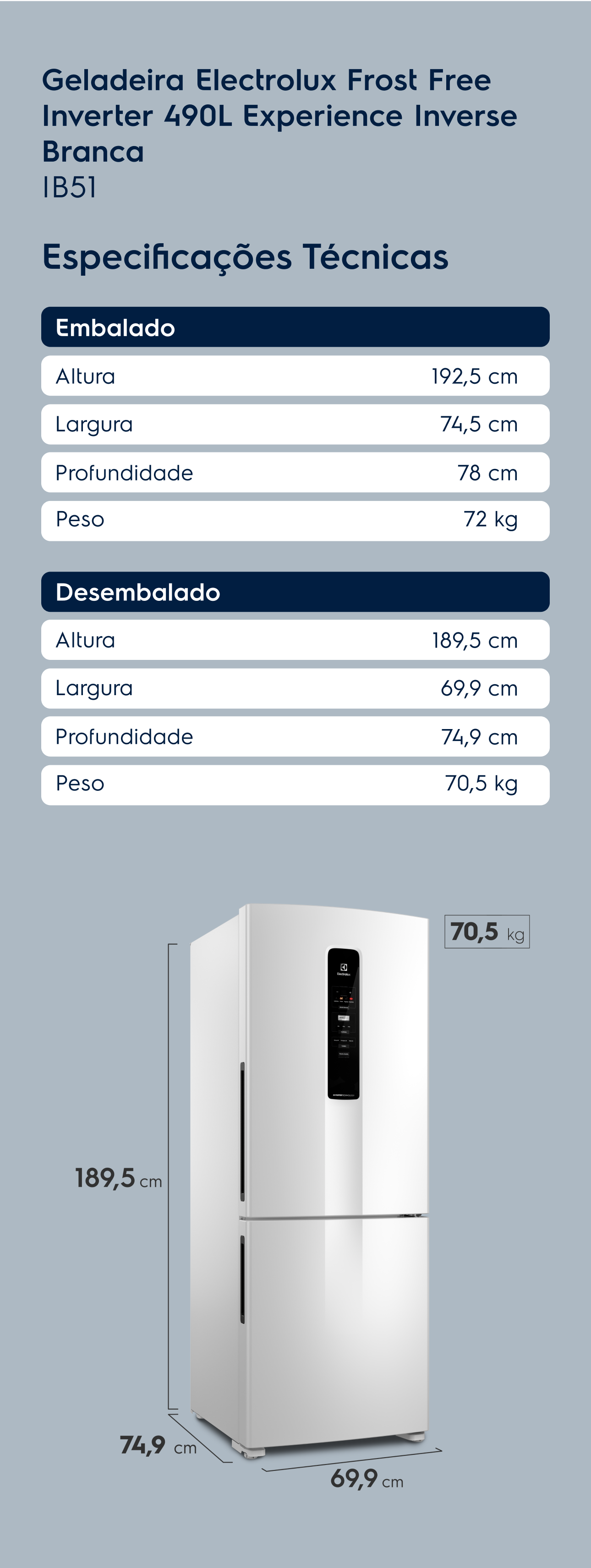 Geladeira Electrolux Frost Free Inverter 490L Branca