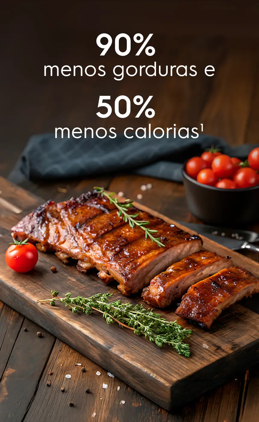 90% menos gorduras e 50% menos calorias
