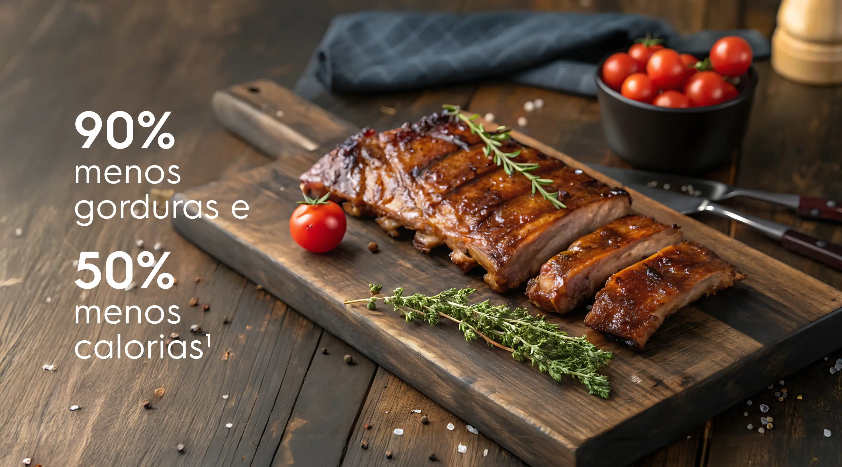 90% menos gorduras e 50% menos calorias