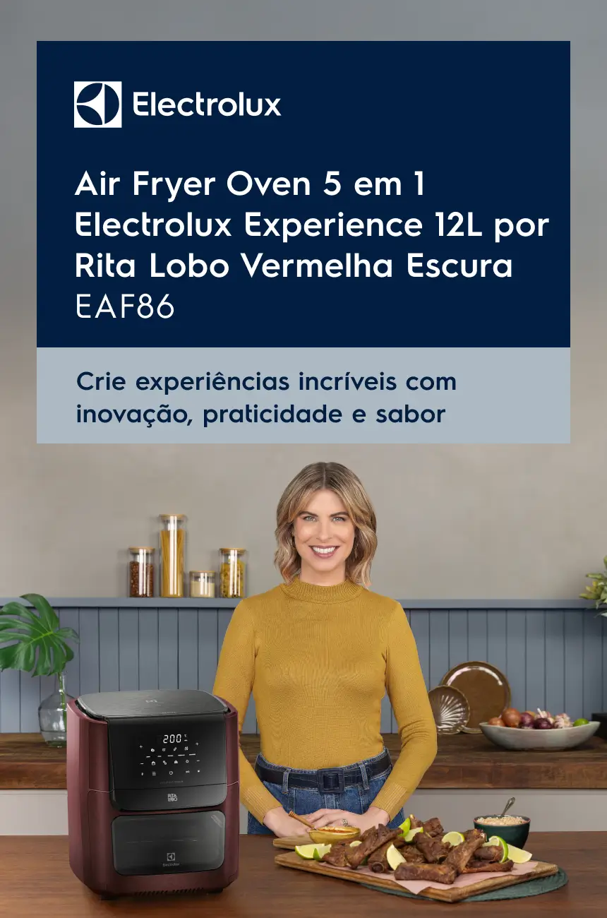 Air Fryer Oven 5 em 1 Electrolux Experience 12L por Rita Lobo Vermelha Escura EAF86 - Crie experiências incríveis com inovação, praticidade e sabor