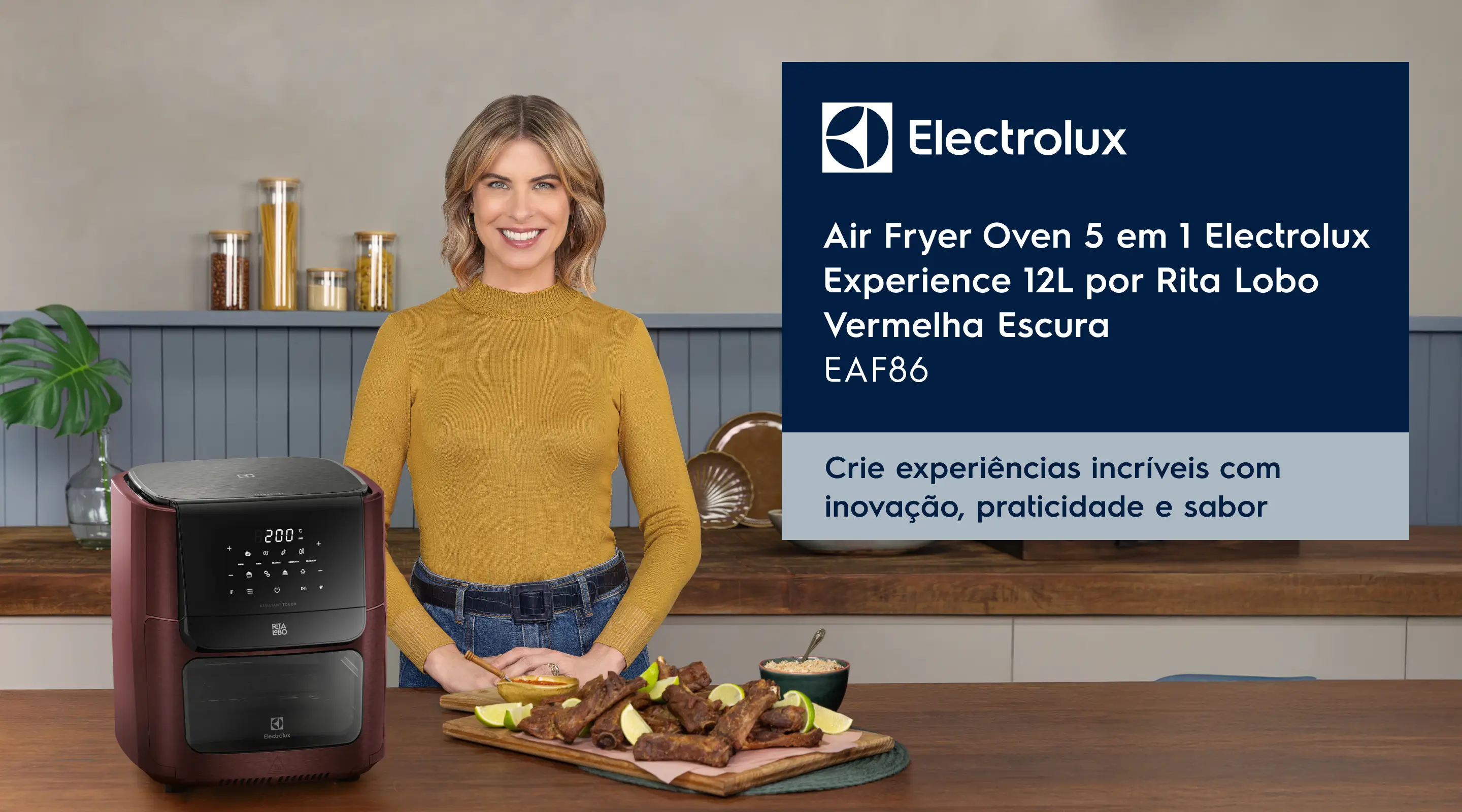Air Fryer Oven 5 em 1 Electrolux Experience 12L por Rita Lobo Vermelha Escura EAF86 - Crie experiências incríveis com inovação, praticidade e sabor