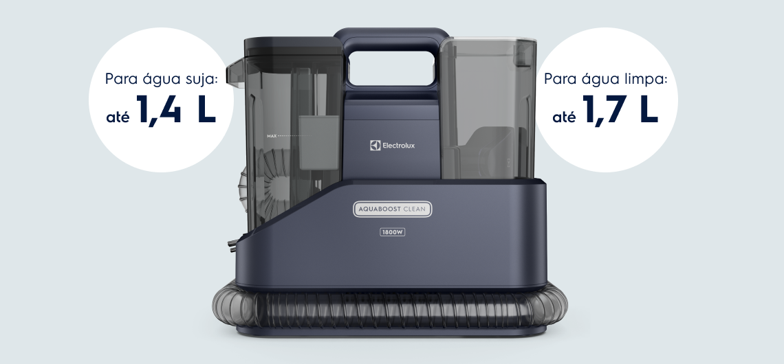 Apresentação dos reservatórios de água limpa e suja do Extratora de Sujeira Portátil Electrolux 1800W Azul AcquaBoost Clean ESC10