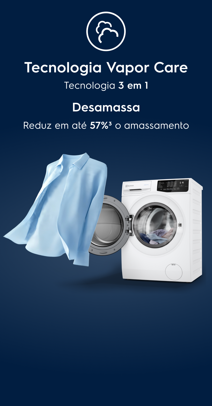 Tecnologia Vapor Care - Tecnologia 3 em 1 - Desamassa - Reduz em até 57%³ o amassamento 
