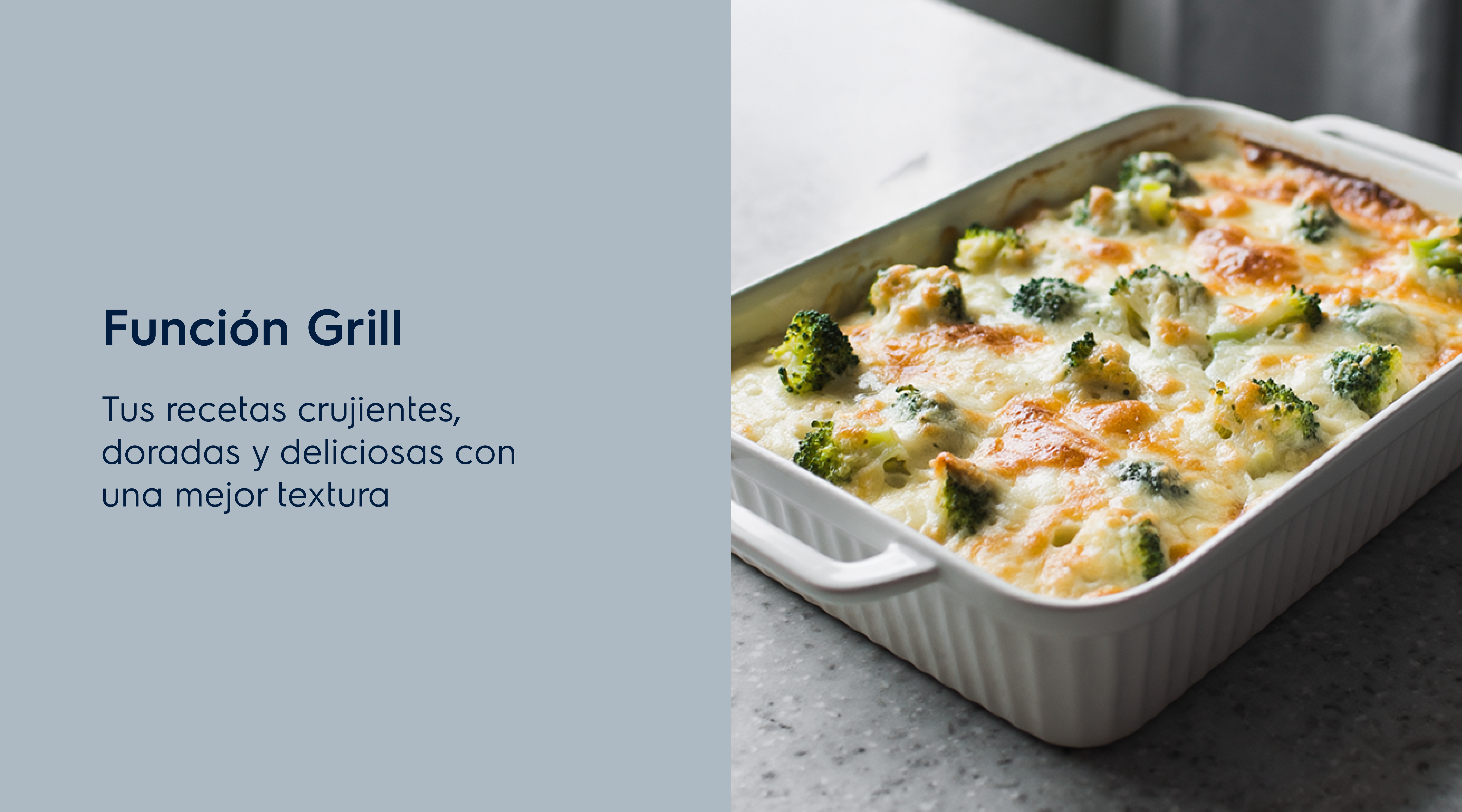 Función Grill Tus recetas crujientes, doradas y deliciosas con una mejor textura.