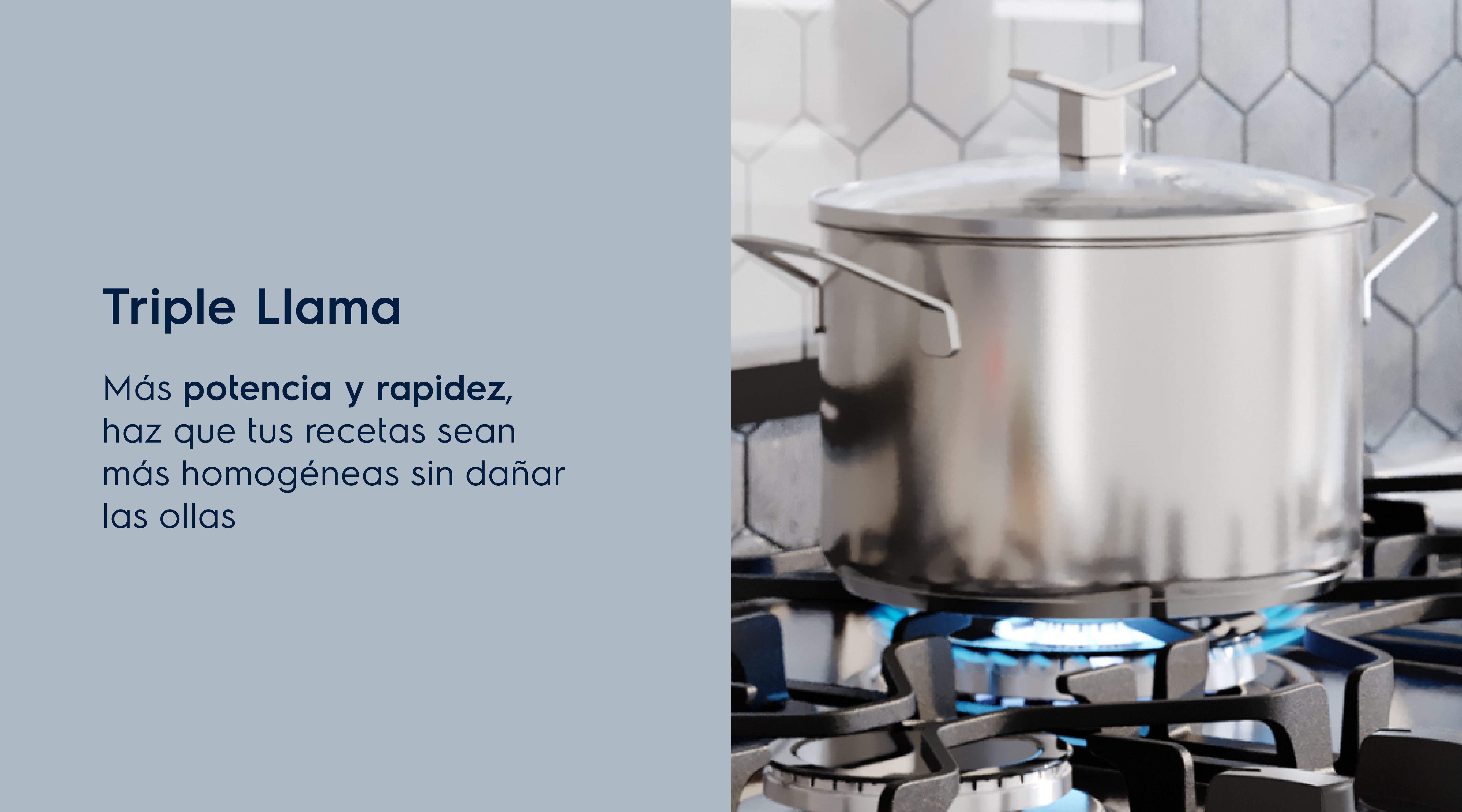 Triple Llama Más potencia y rapidez, haz que tus recetas sean más homogéneas sin dañar las ollas.