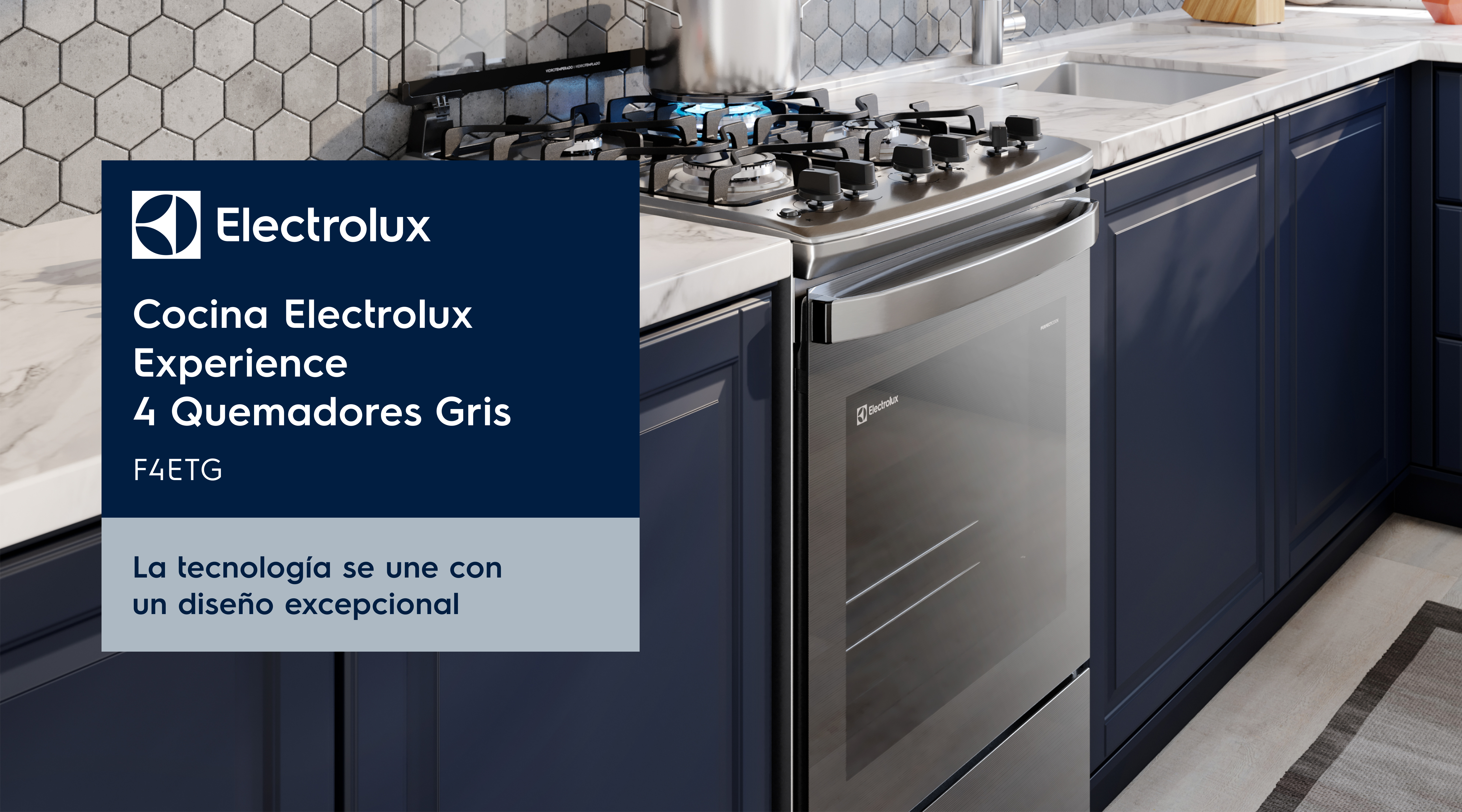 Cocina Electrolux Experience F4ETG | 4 Quemadores y Diseño Gris Moderno