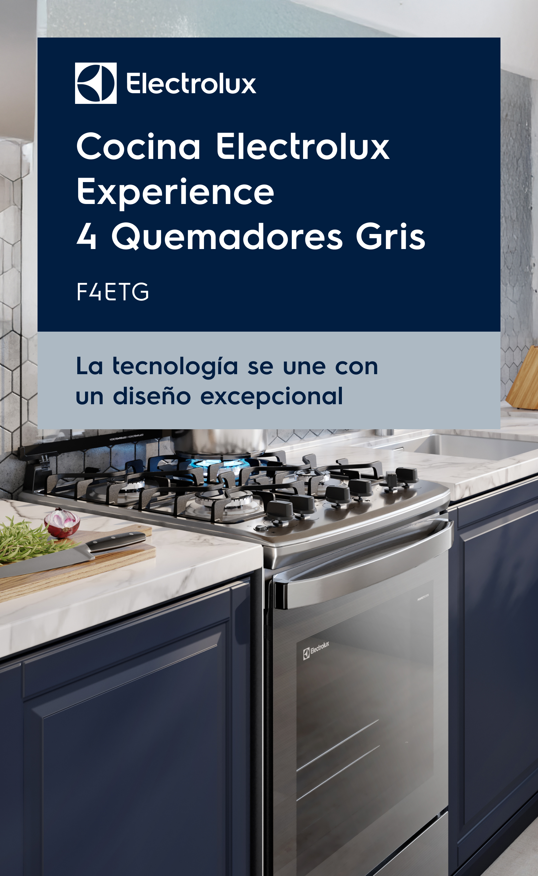 Cocina Electrolux Experience F4ETG | 4 Quemadores y Diseño Gris Moderno