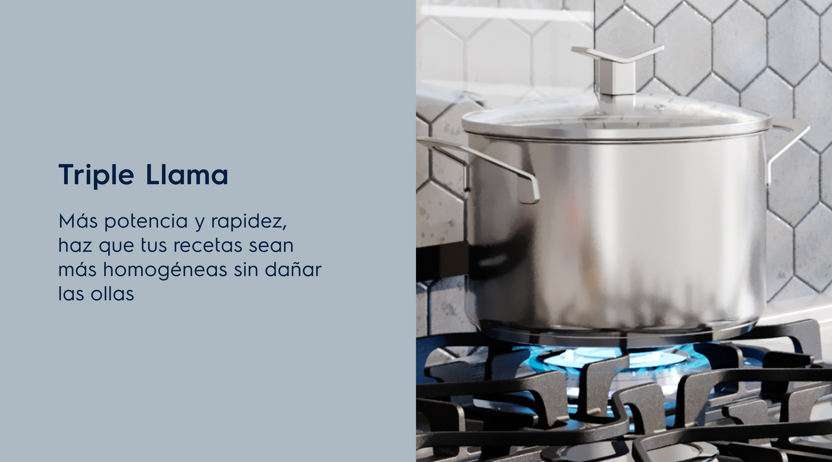 Triple Llama Más potencia y rapidez, haz que tus recetas sean más homogéneas sin dañar las ollas.