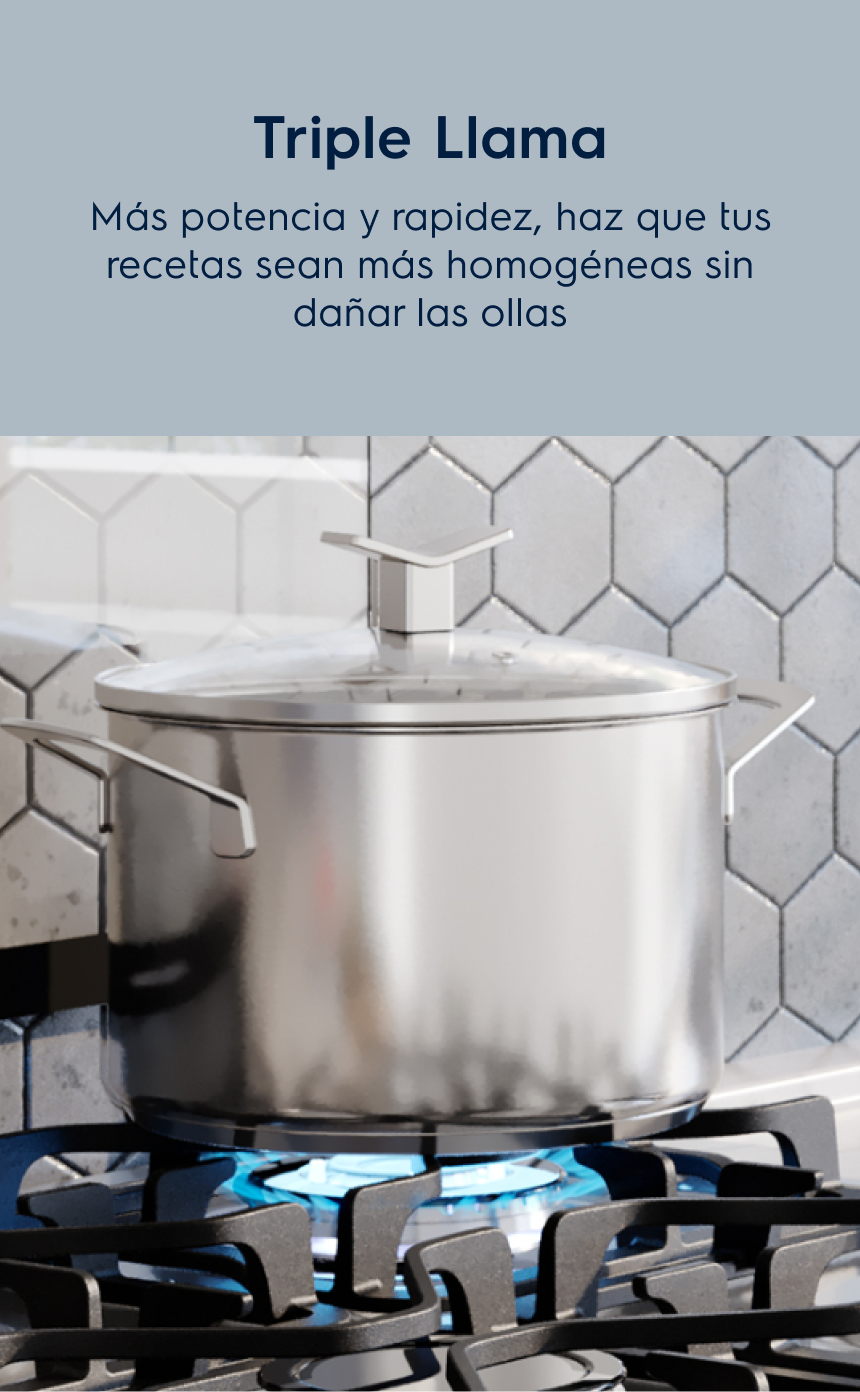 Triple Llama Más potencia y rapidez, haz que tus recetas sean más homogéneas sin dañar las ollas.
