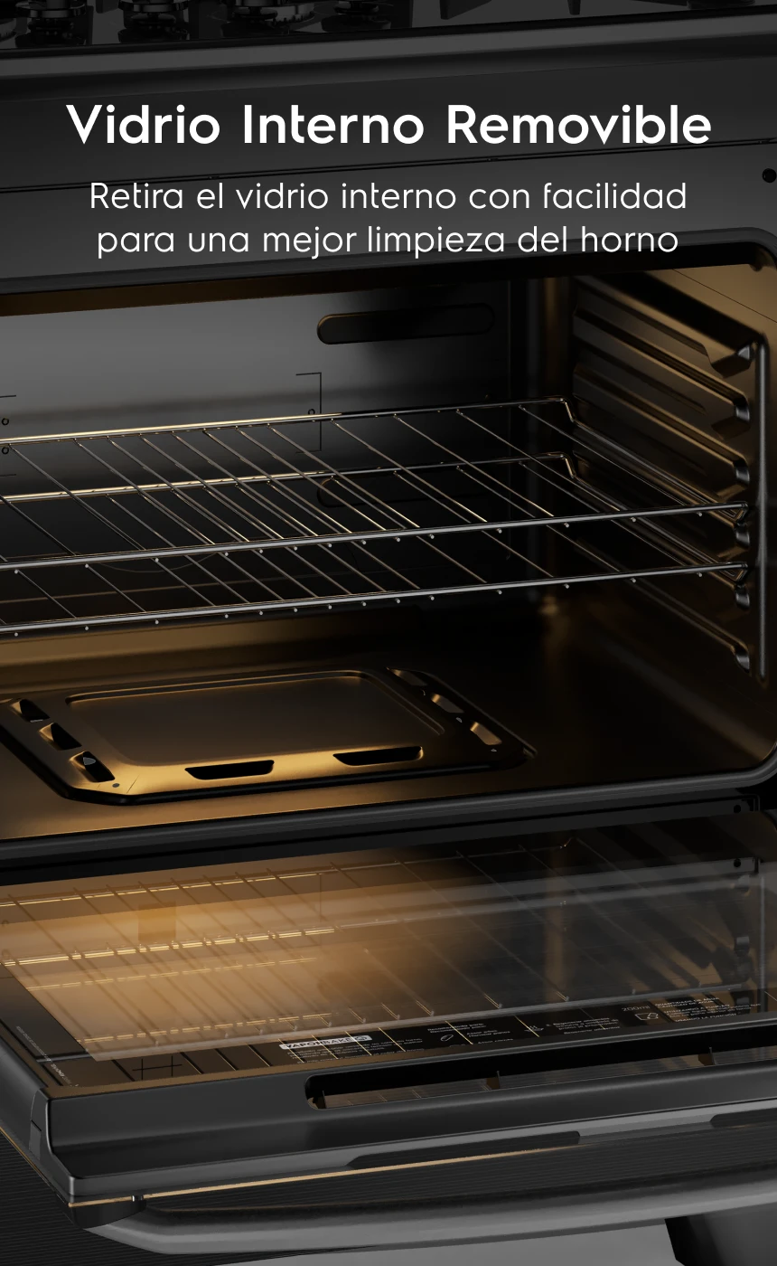 Vidrio Interno Removible  - Retira el vidrio interno con facilidad para una mejor limpieza del horno