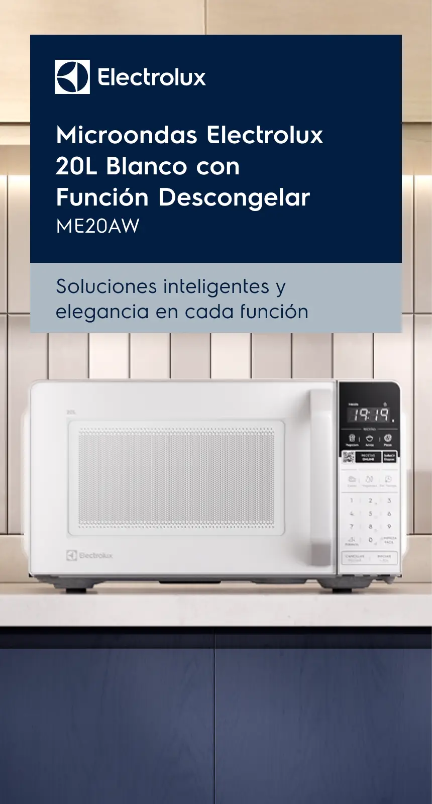 Microondas Electrolux 20L Blanco con Función Descongelar ME20AW - Soluciones inteligentes y elegancia en cada función